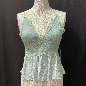NWTs Green Floral Babydoll Top